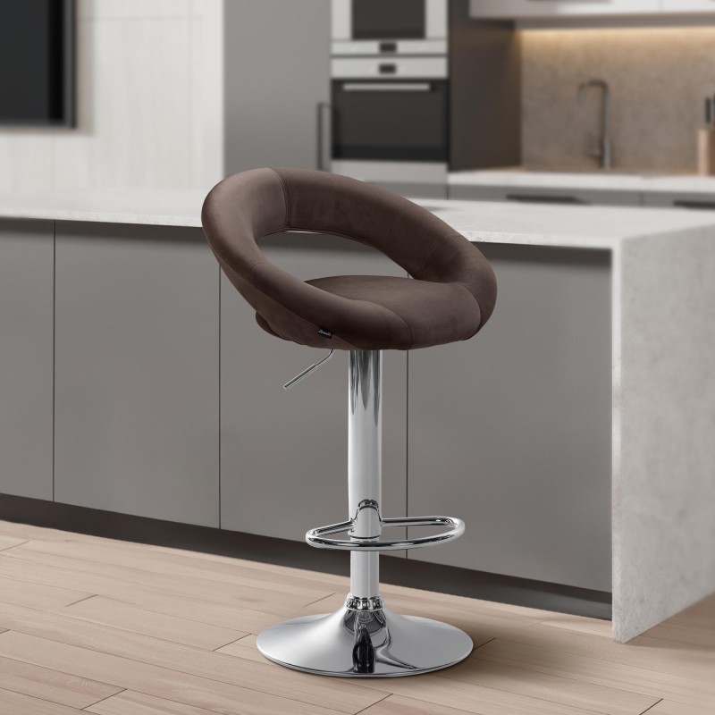 Taburete de bar Olinda en terciopelo cromado marrón