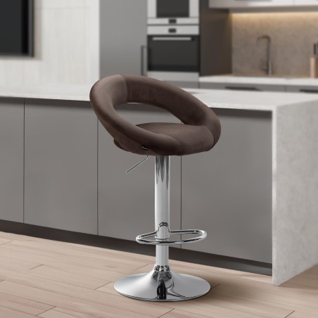 Taburete de bar Olinda en terciopelo cromado marrón