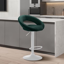 Taburete de bar Olinda en terciopelo blanco y verde