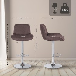 Taburete de bar Solon en tela cromada marrón oscuro