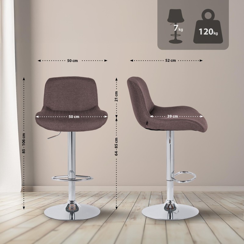 Taburete de bar Solon en tela cromada marrón oscuro