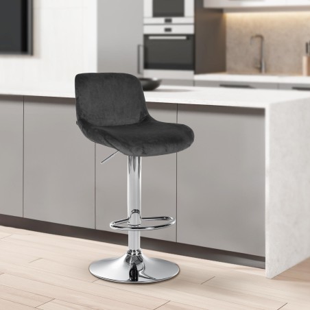 Taburete de bar Solon cromado con tapizado de terciopelo negro