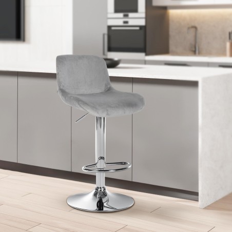 Taburete de bar Solon cromado con tapizado de terciopelo gris