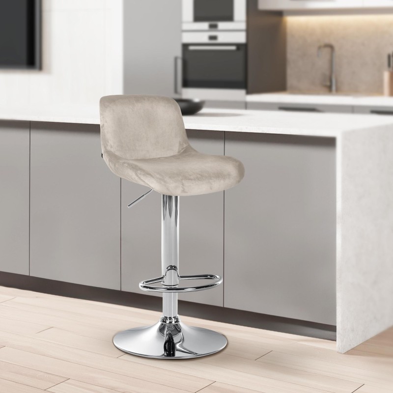 Taburete de bar Solon de terciopelo crema cromado