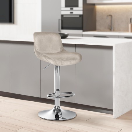 Taburete de bar Solon de terciopelo crema cromado