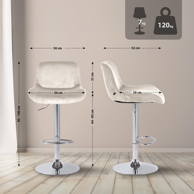 Taburete de bar Solon de terciopelo crema cromado