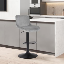 Taburete de bar Solon en terciopelo negro y gris