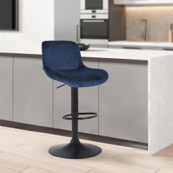 Taburete de bar Solon de terciopelo azul y negro
