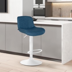 Taburete de bar Solon blanco con tela azul