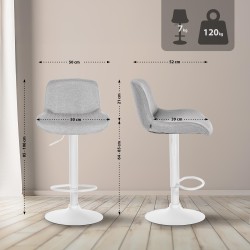 Taburete de bar Solon en tejido blanco y gris claro