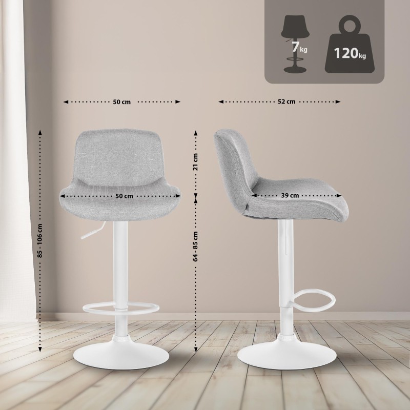 Taburete de bar Solon en tejido blanco y gris claro