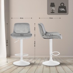 Taburete de bar Solon en terciopelo blanco y gris