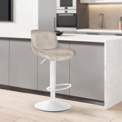 Taburete de bar Solon de terciopelo blanco crema
