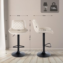 Juego de 2 taburetes de bar Kasson de terciopelo crema