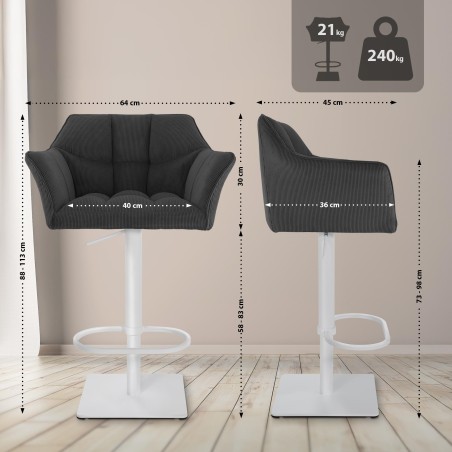 Taburete de bar Damaso W Cord, gris oscuro