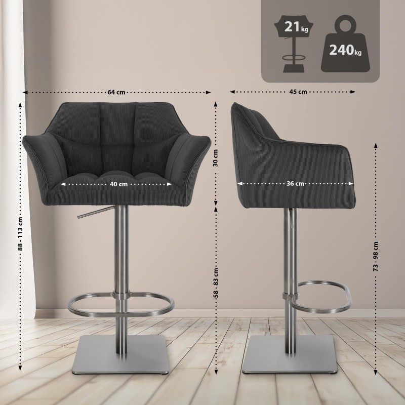 Taburete de bar Damaso E Cord gris oscuro