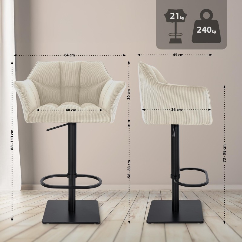 Taburete de bar Damaso B Cord color crema