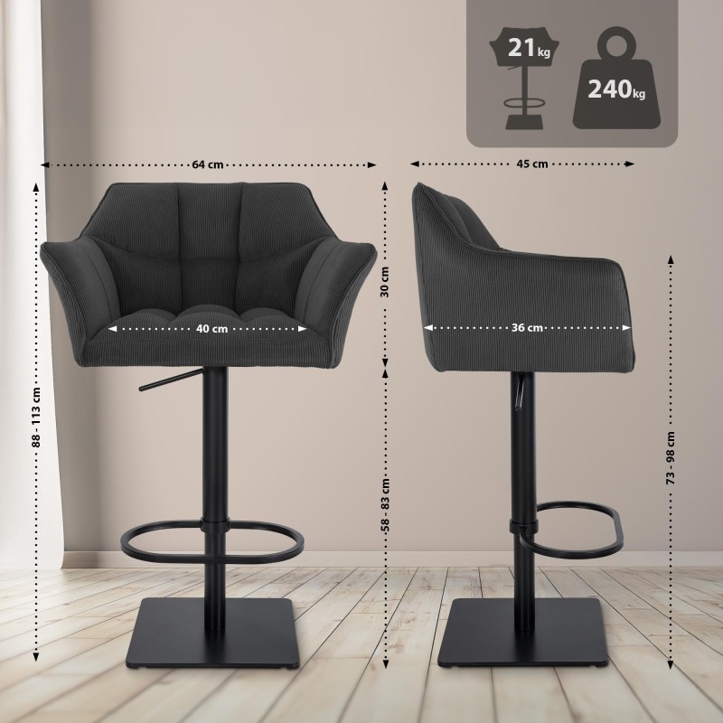 Taburete de bar Damaso B Cord gris oscuro