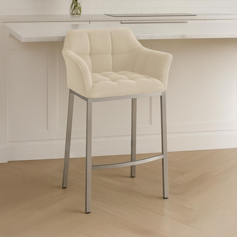 Taburete de bar Damaso E Cord con estructura de 4 patas en color crema