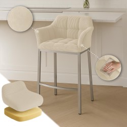 Taburete de bar Damaso E Cord con estructura de 4 patas en color crema