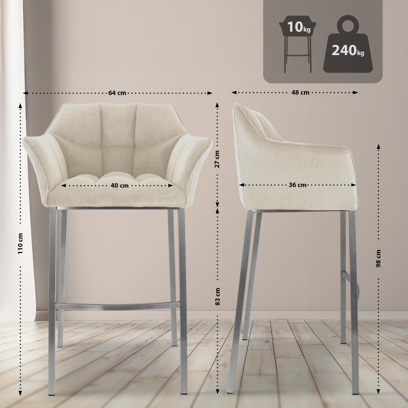 Taburete de bar Damaso E Cord con estructura de 4 patas en color crema