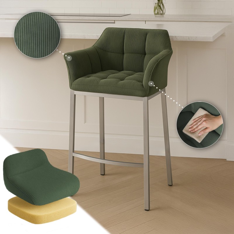Taburete de bar Damaso E Cord con estructura de 4 patas en color verde