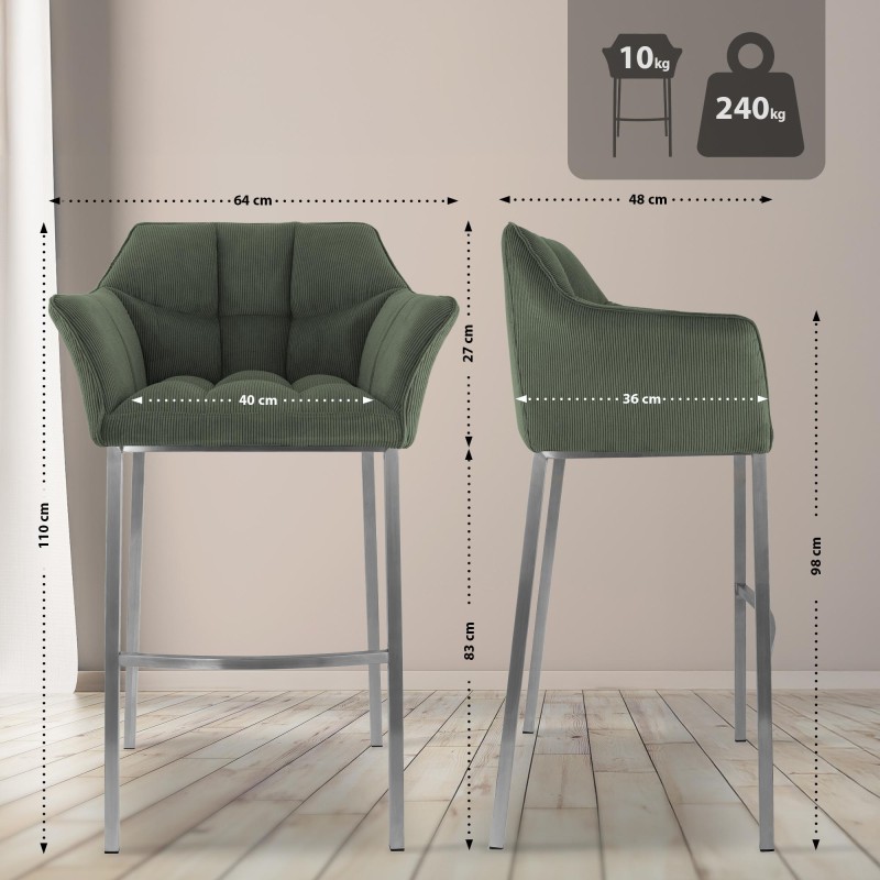 Taburete de bar Damaso E Cord con estructura de 4 patas en color verde