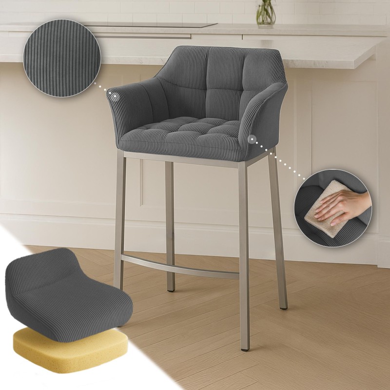 Taburete de bar Damaso E Cord con estructura de 4 patas en color gris