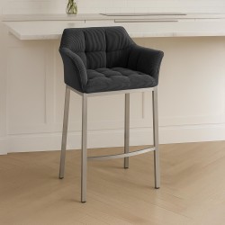 Taburete de bar Damaso E Cord con estructura de 4 patas en gris oscuro