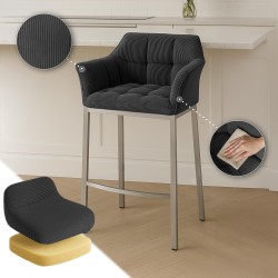 Taburete de bar Damaso E Cord con estructura de 4 patas en gris oscuro