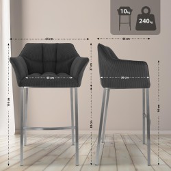 Taburete de bar Damaso E Cord con estructura de 4 patas en gris oscuro