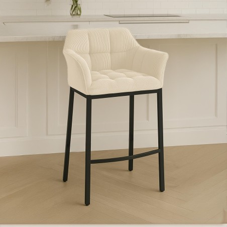 Taburete de bar Damaso B Cord con estructura de 4 patas en color crema