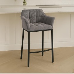 Taburete de bar Damaso B Cord con estructura de 4 patas en color topo