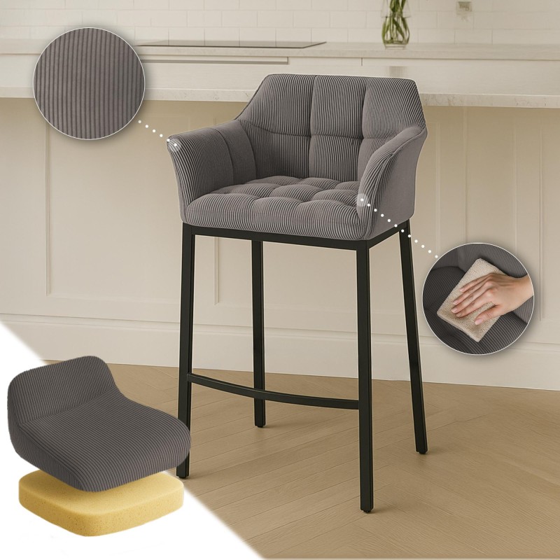 Taburete de bar Damaso B Cord con estructura de 4 patas en color topo