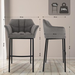 Taburete de bar Damaso B Cord con estructura de 4 patas en color topo