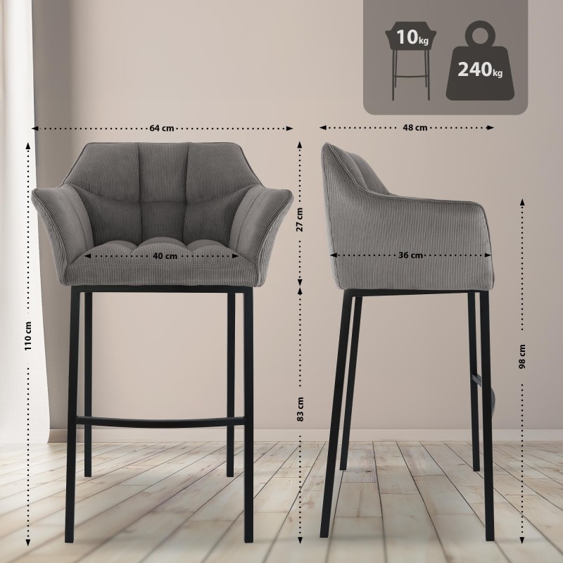 Taburete de bar Damaso B Cord con estructura de 4 patas en color topo