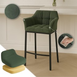 Taburete de bar Damaso B Cord con estructura de 4 patas verde