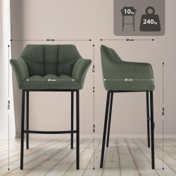 Taburete de bar Damaso B Cord con estructura de 4 patas verde