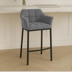 Taburete de bar Damaso B Cord con estructura de 4 patas en gris