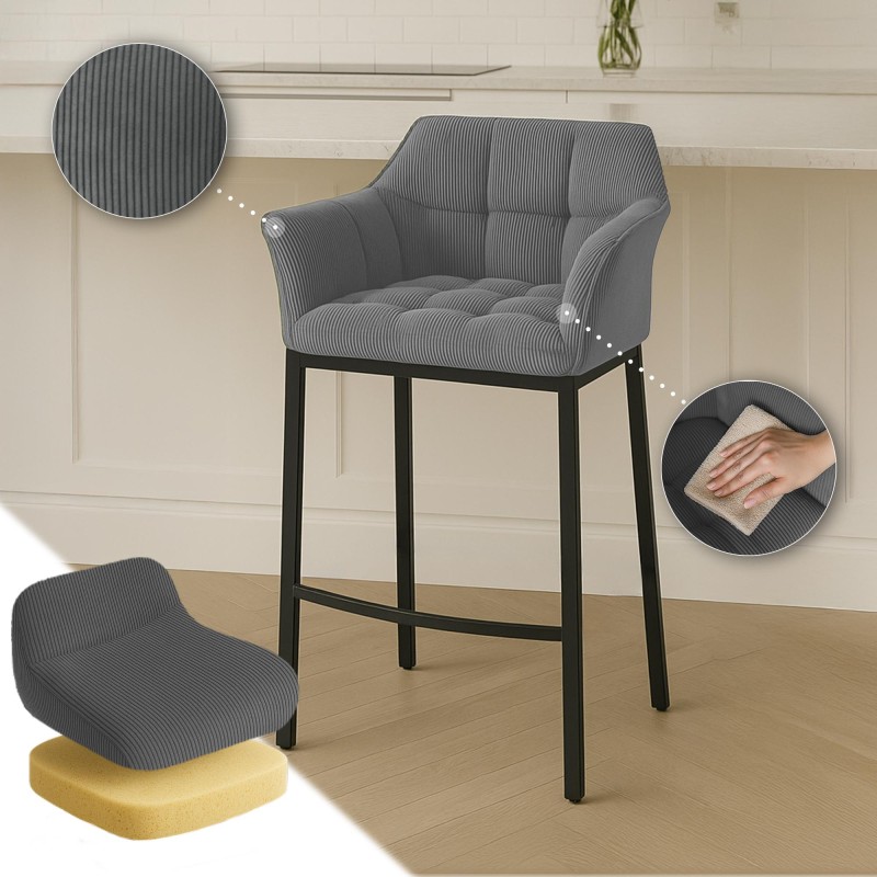 Taburete de bar Damaso B Cord con estructura de 4 patas en gris