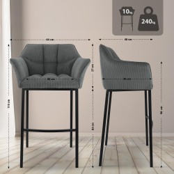 Taburete de bar Damaso B Cord con estructura de 4 patas en gris