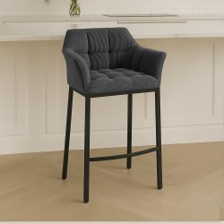 Taburete de bar Damaso B Cord con estructura de 4 patas en gris oscuro