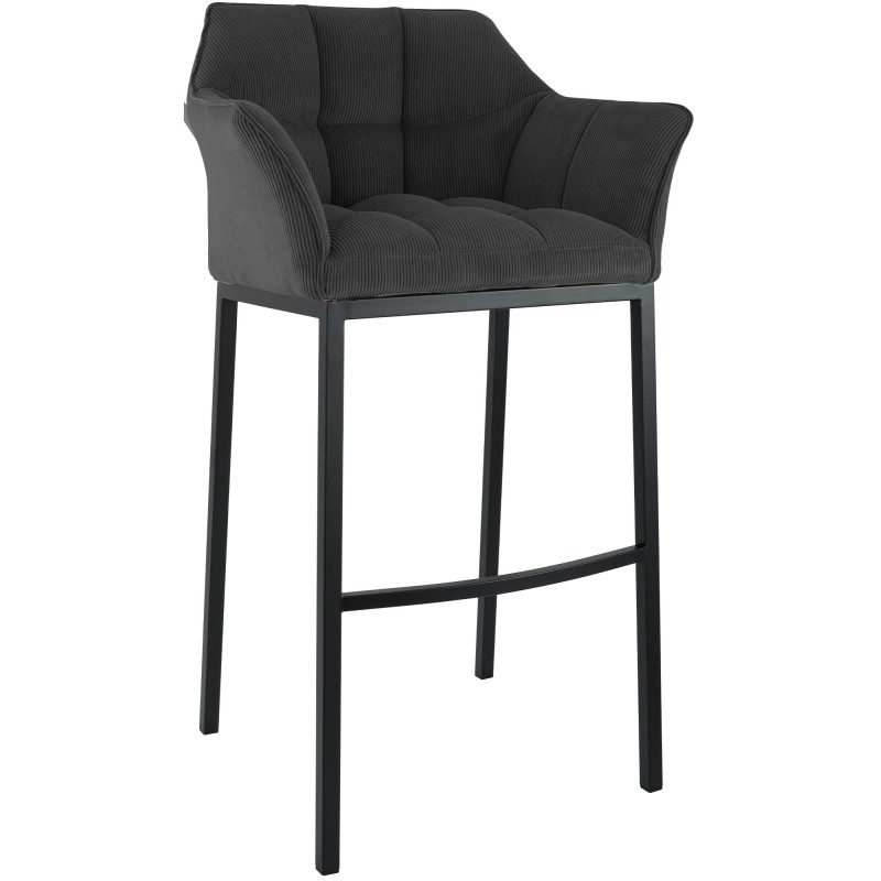 Taburete de bar Damaso B Cord con estructura de 4 patas en gris oscuro