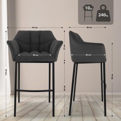 Taburete de bar Damaso B Cord con estructura de 4 patas en gris oscuro