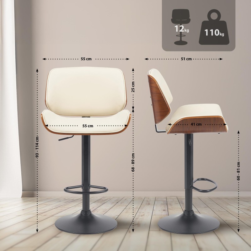 Taburete de bar Beverley B en piel sintética color nogal/crema