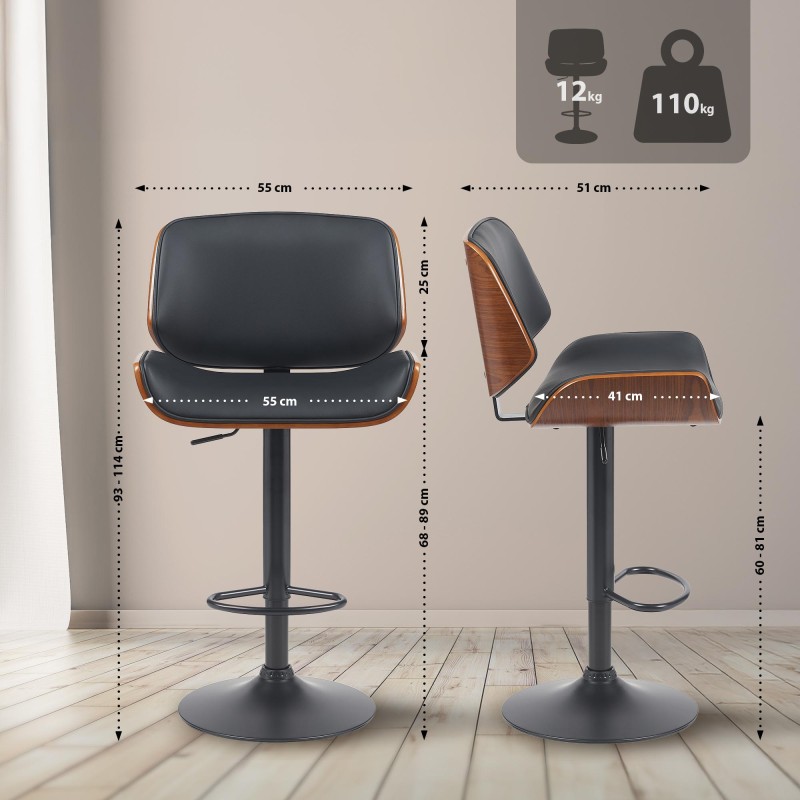 Taburete de bar Beverley B en nogal/piel sintética negra
