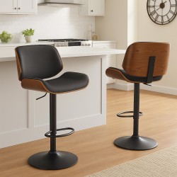 Taburete de bar Beverley B en nogal/tela negra
