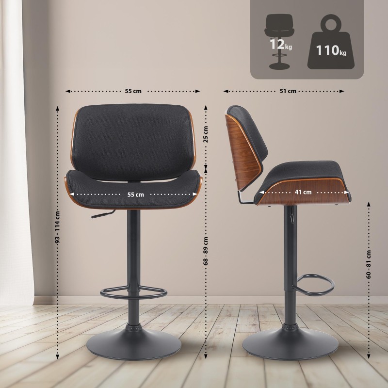Taburete de bar Beverley B en nogal/tela negra
