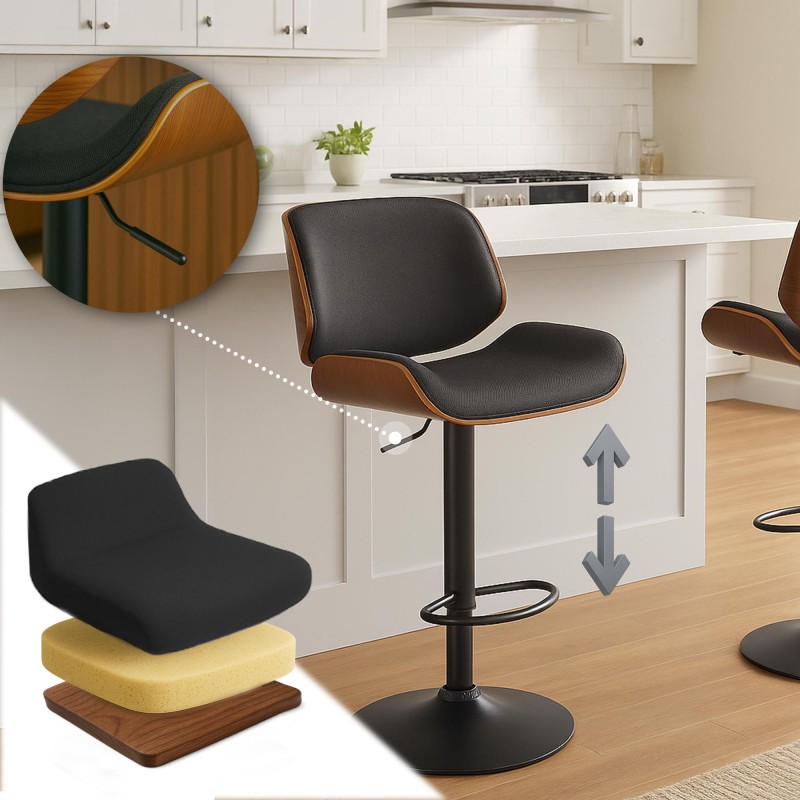 Taburete de bar Beverley B en nogal/tela negra