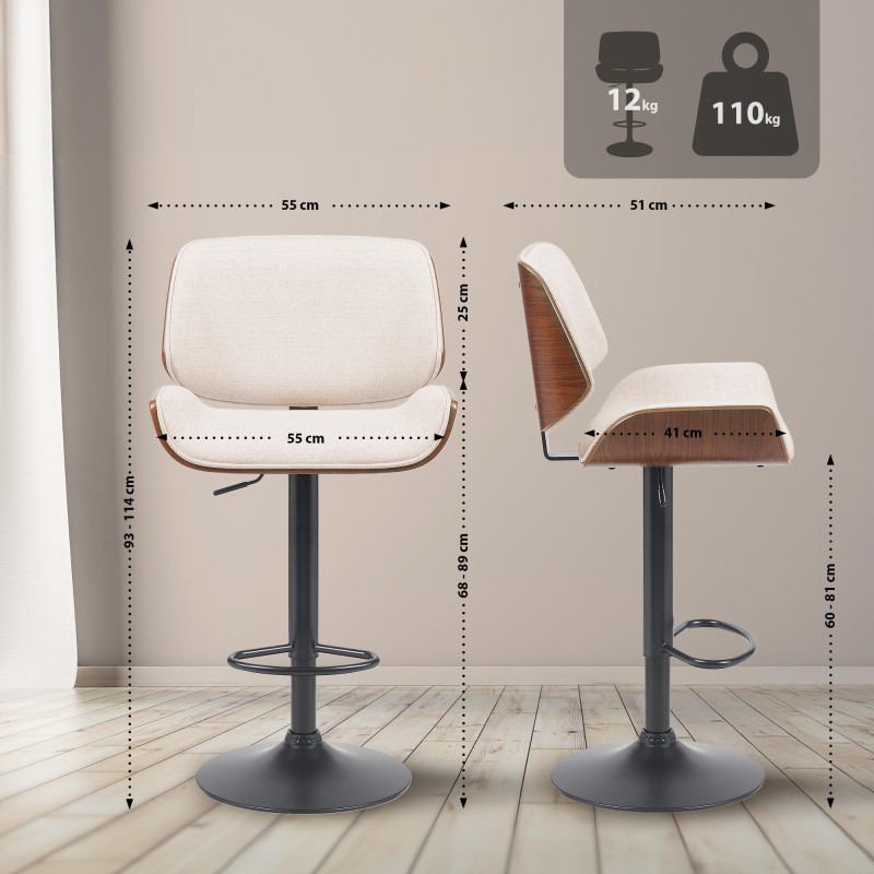 Taburete de bar Beverley B en tela nogal/crema